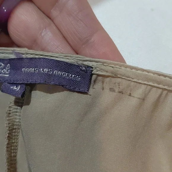 100% Silk Beige Satin Embroidered Tie-Front Top - Picture 10 of 13